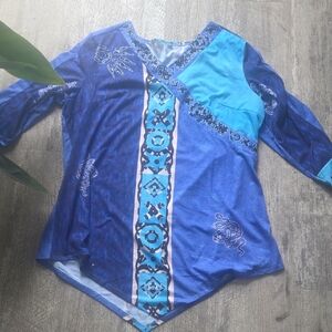 Elegant Blue Patterned Women's Blouse